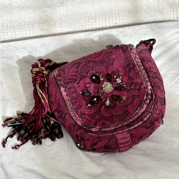 Vintage Donna Karan Collection Burgundy Lace Purse Boho Chic Whimsygoth - Picture 13 of 14